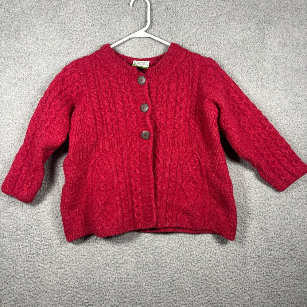 Shannon Woolen Mills Red Merino Wool Cable Knit Cardigan Ireland Size M 1789